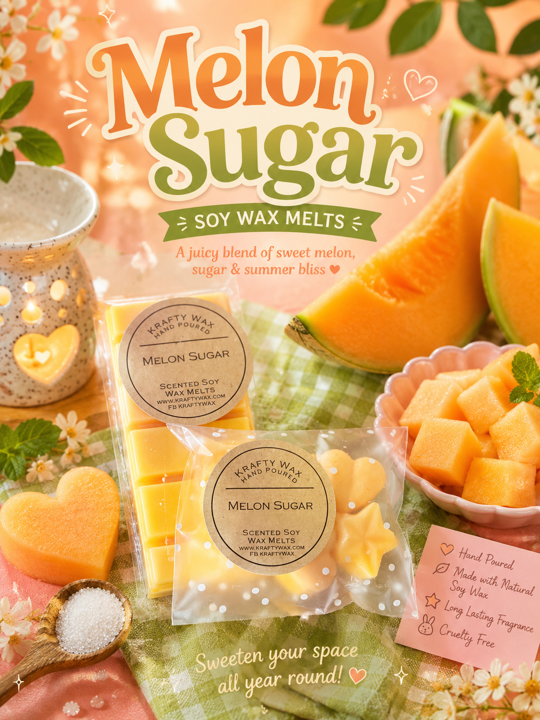 Kraftywax Melon Sugar scented products