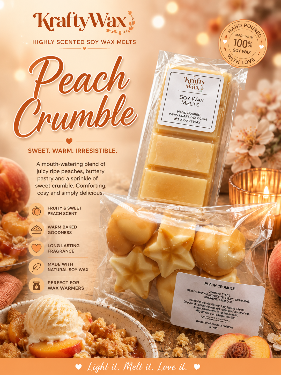 Kraftywax Peach Crumble Scented Products