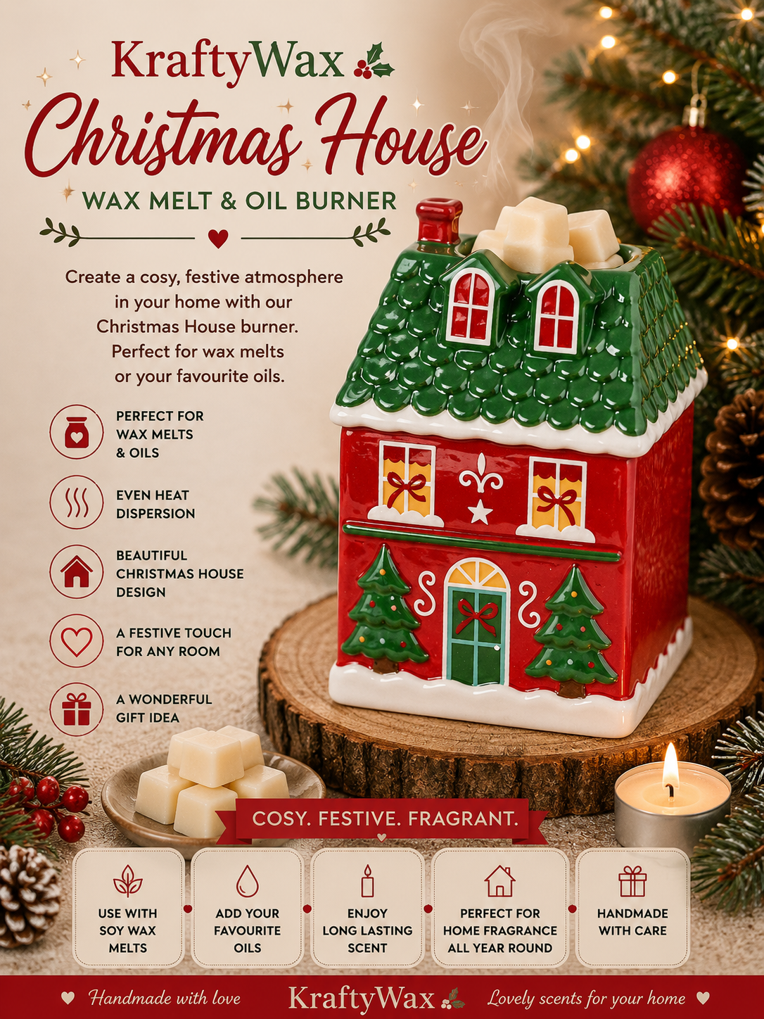 Traditional Christmas house Wax/Oil Tea light Burner