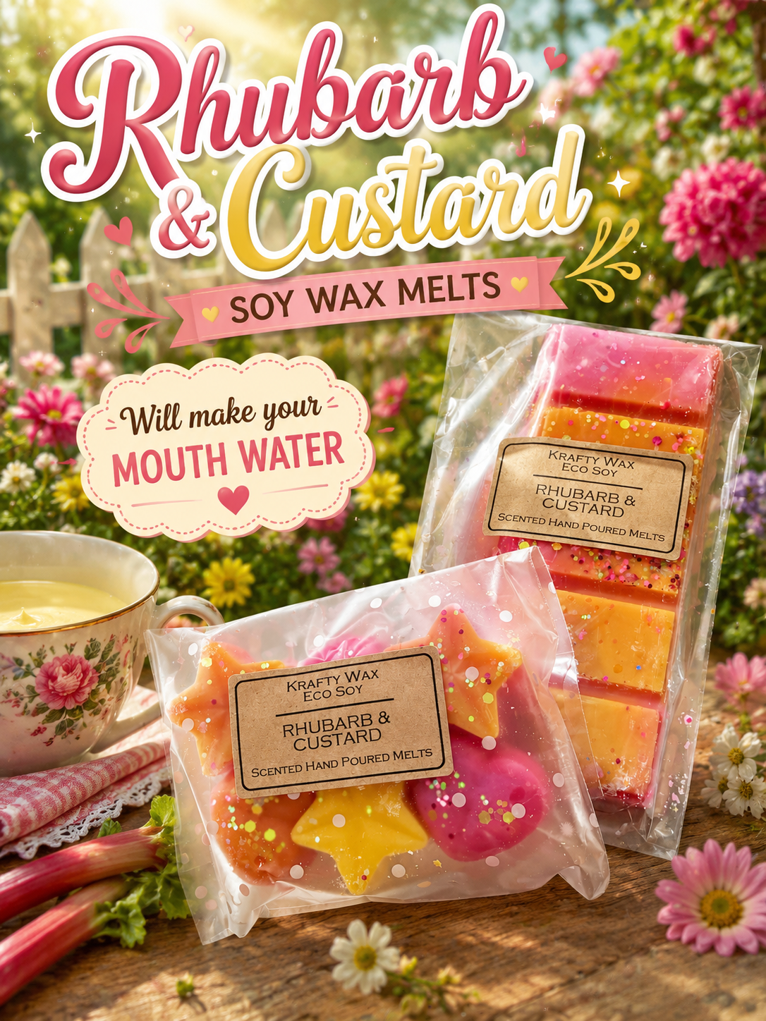 Kraftywax Rhubarb & Custard Scented Products
