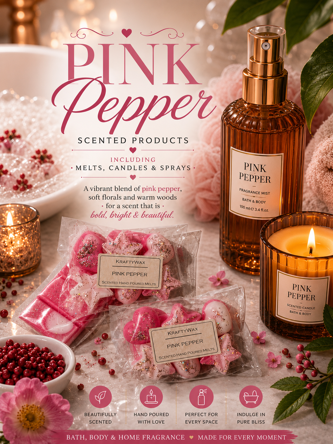 Kraftywax Pink Pepper Scented Products