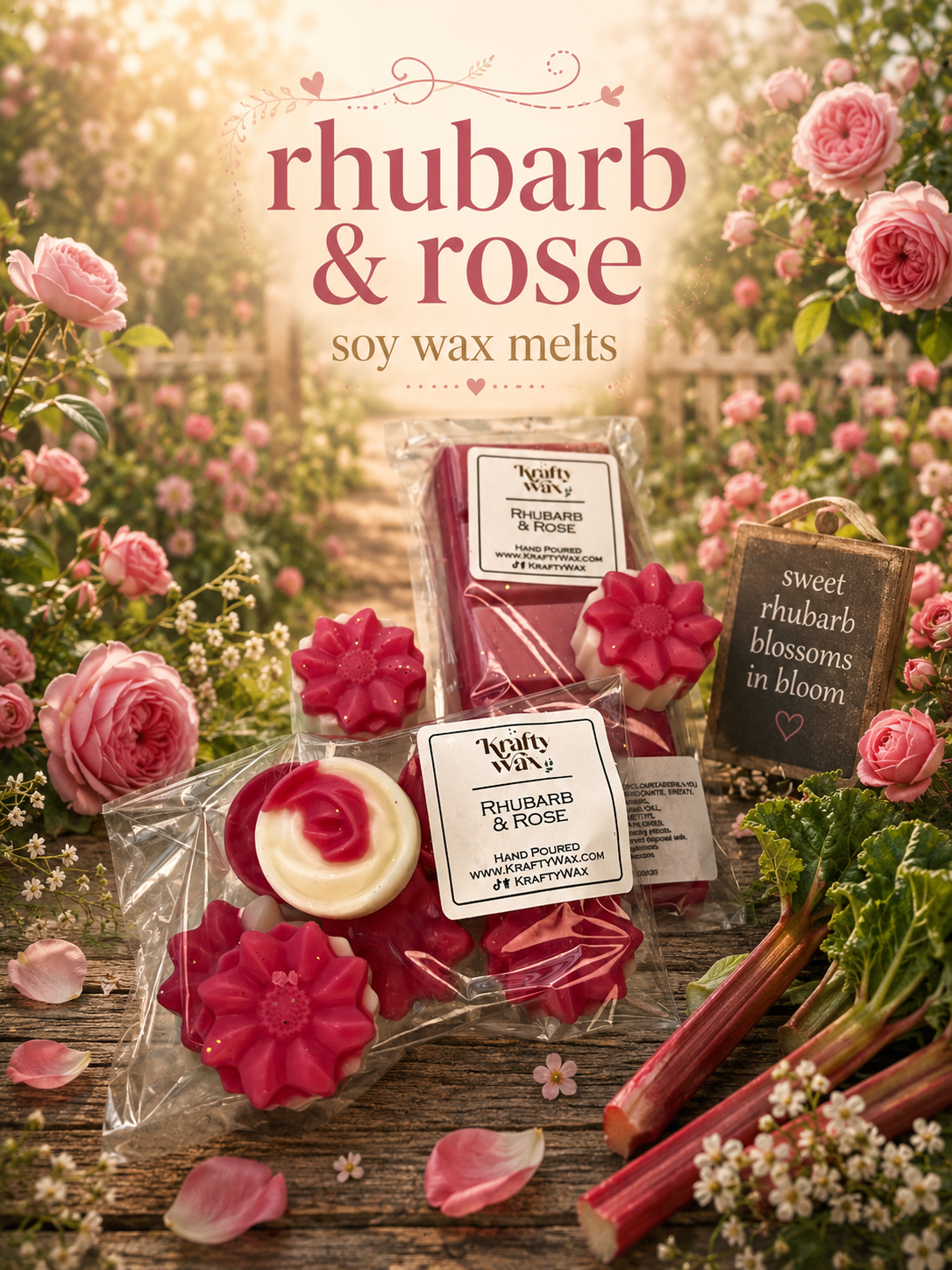 Kraftywax Rhubarb & Rose Scented Products