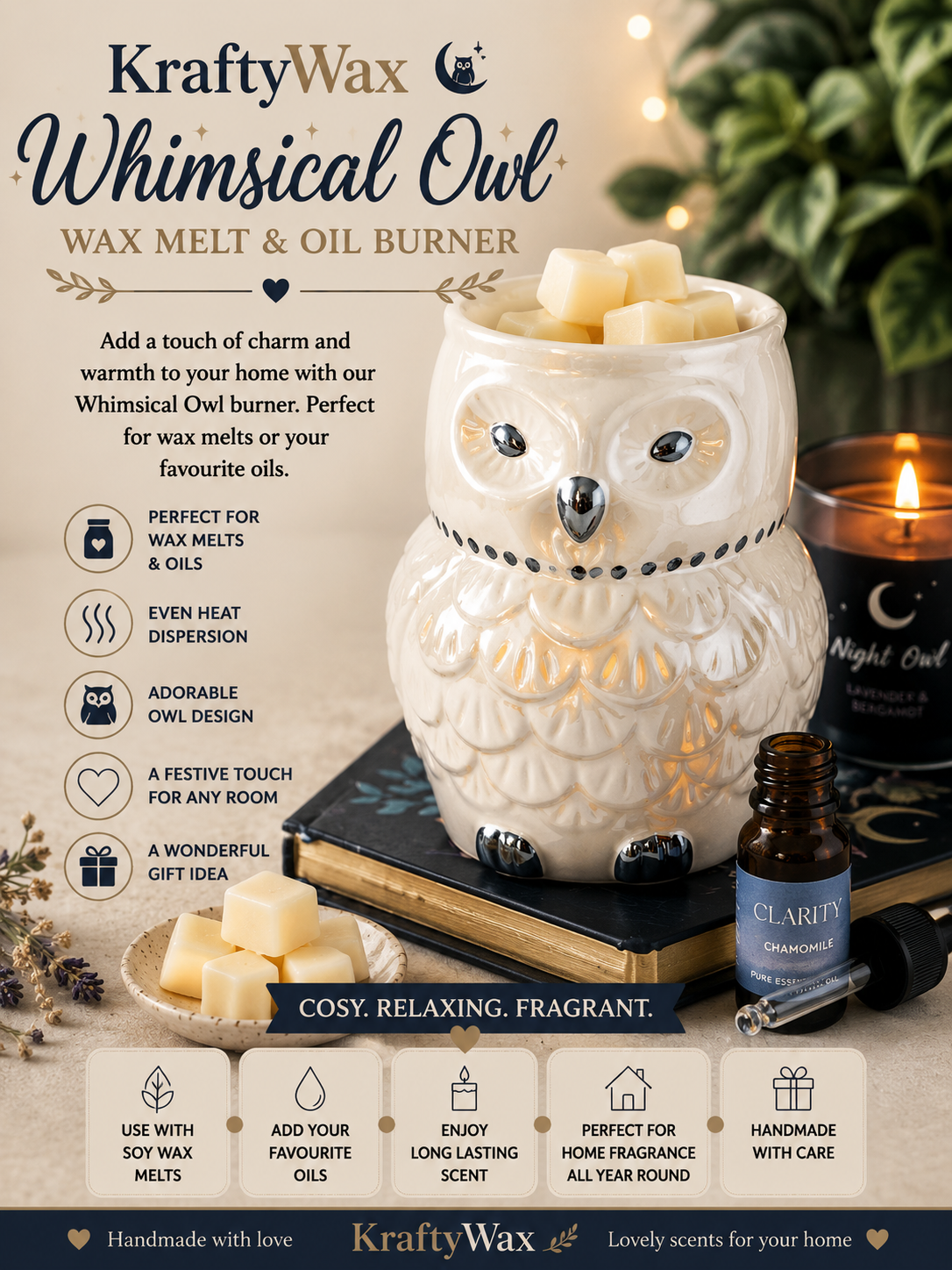 Whimsical Owl Wax/Oil Tea light Burner