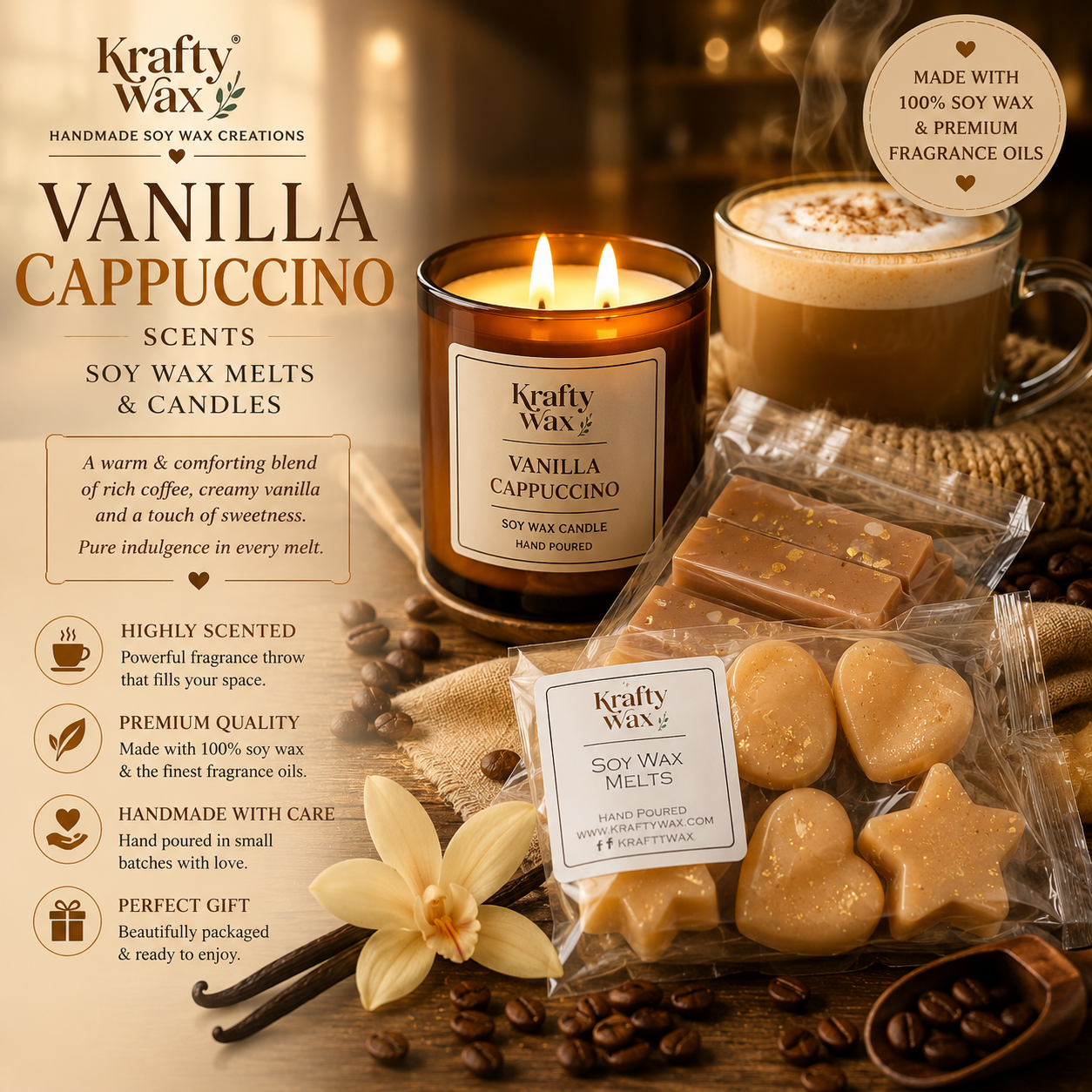 Kraftywax Vanilla Cappuccino scented products
