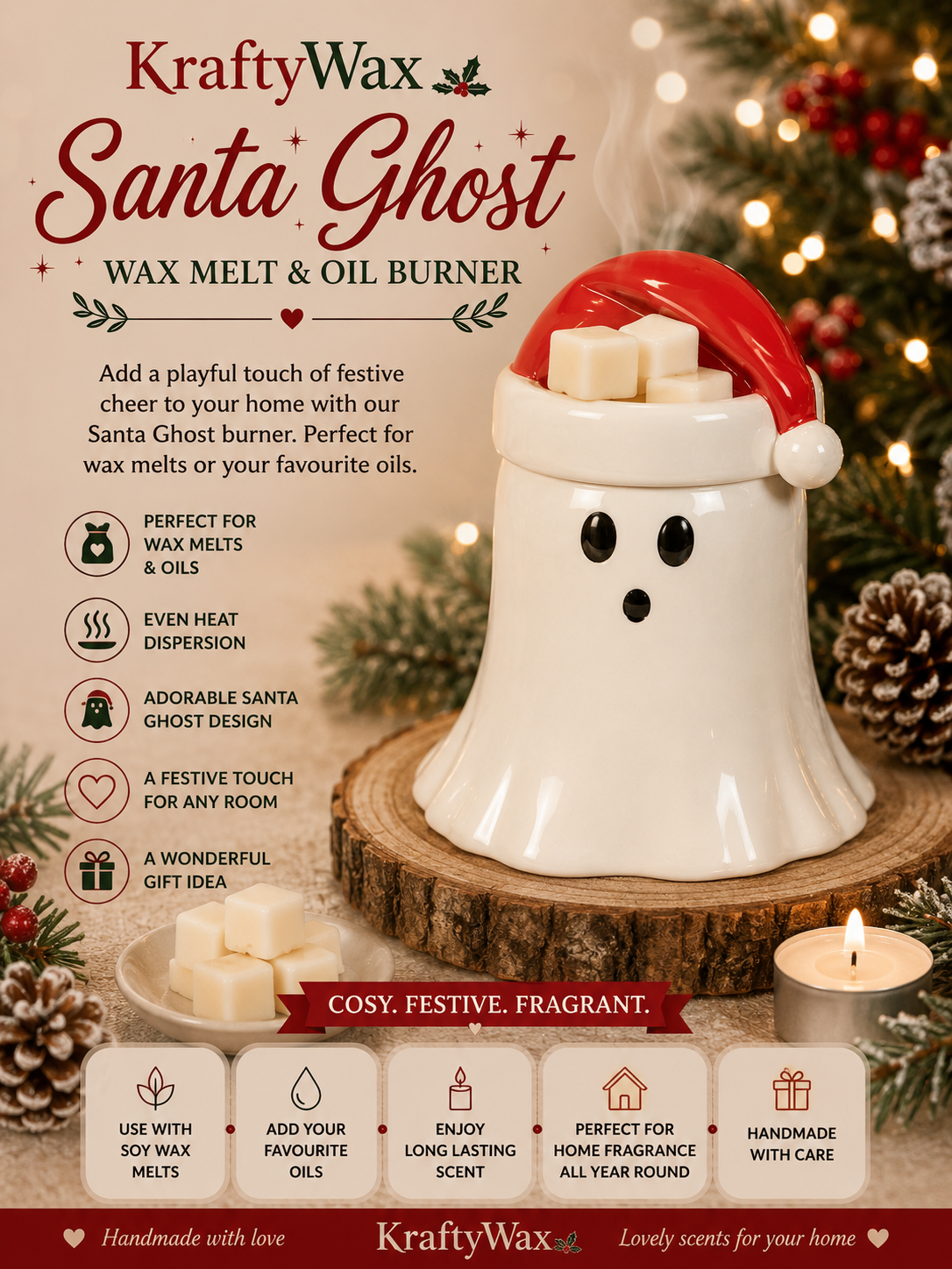 Christmas Ghost Wax/Oil Tea light Burner