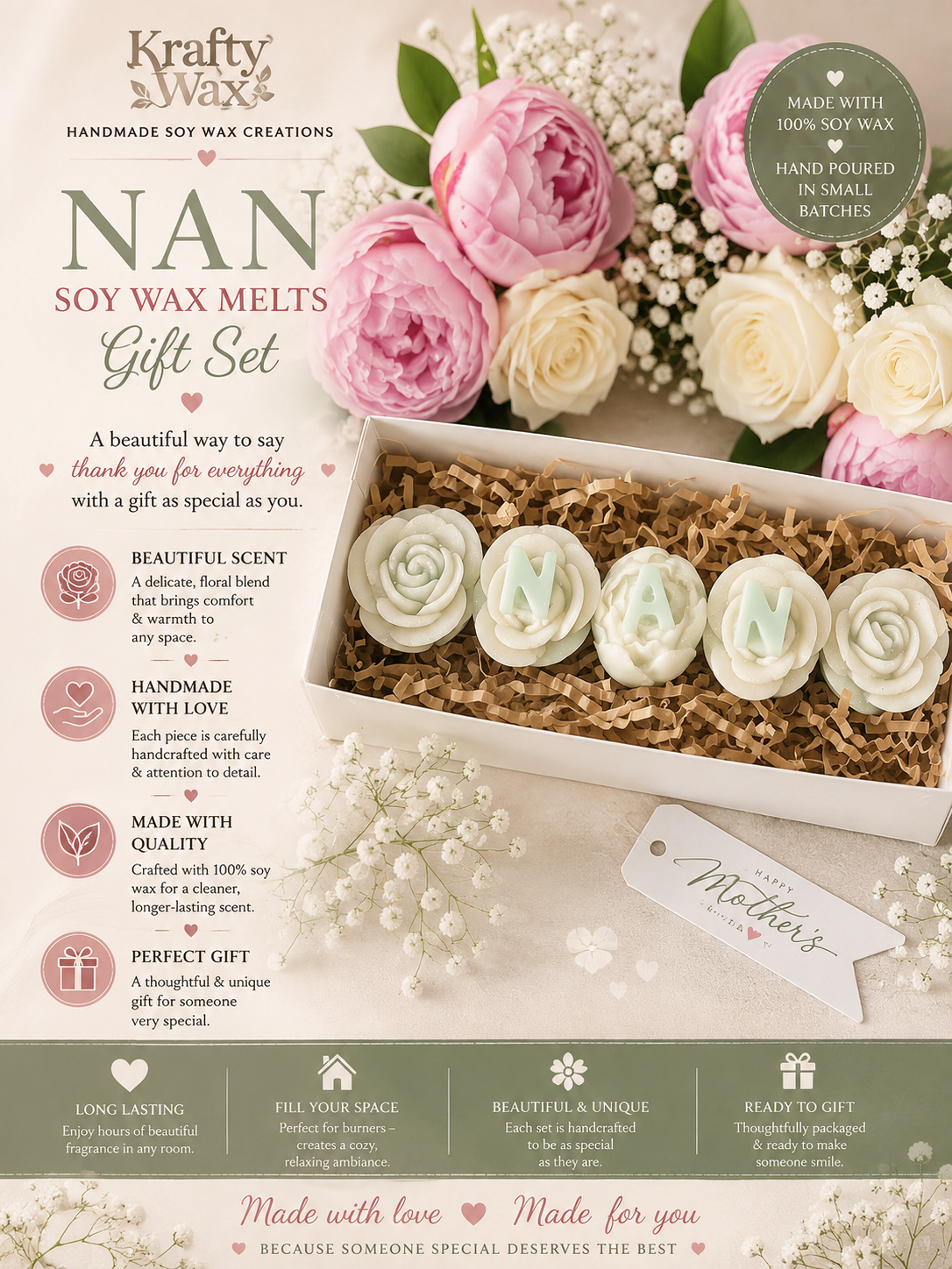 Kraftywax Nan Roses Wax Melts Giftset