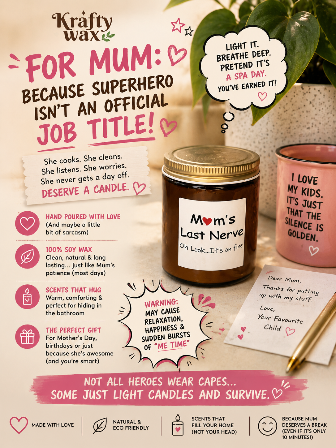 Kraftywax “mums last nerve” humour Candle