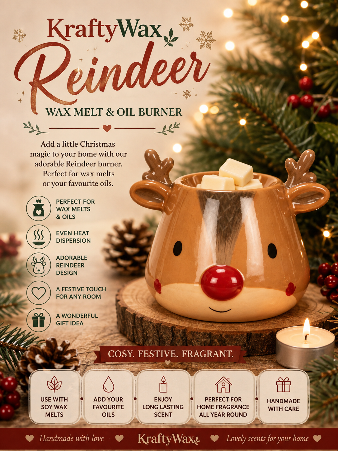 Reindeer Wax/Oil Tea light Burner