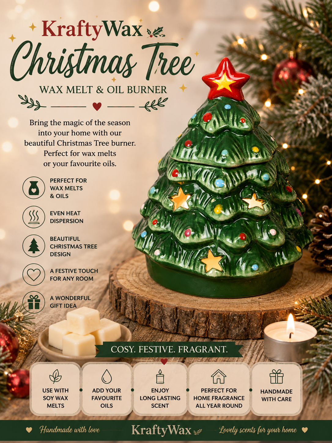 Traditional Christmas Tree Wax/Oil Tea light Burner