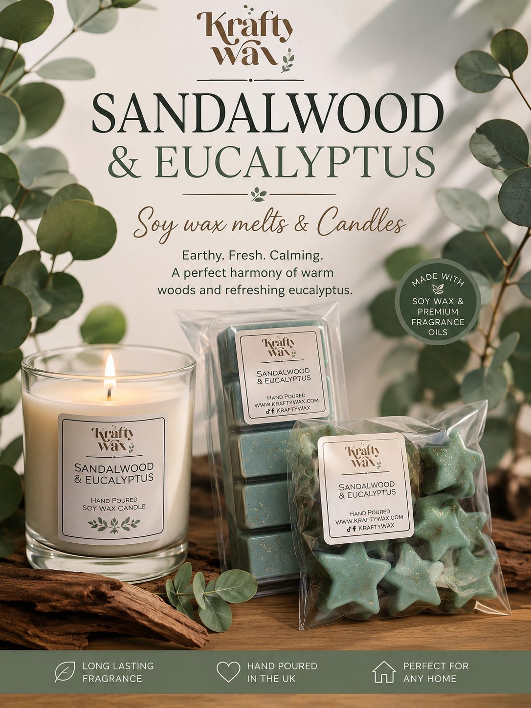Kraftywax Sandalwood & Eucalyptus Scented Products