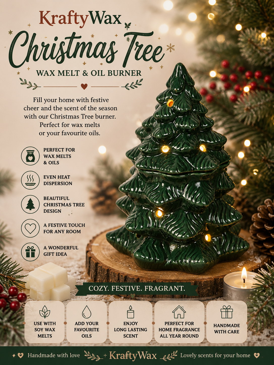 Evergreen Fir Christmas Tree Wax/Oil Tea light Burner