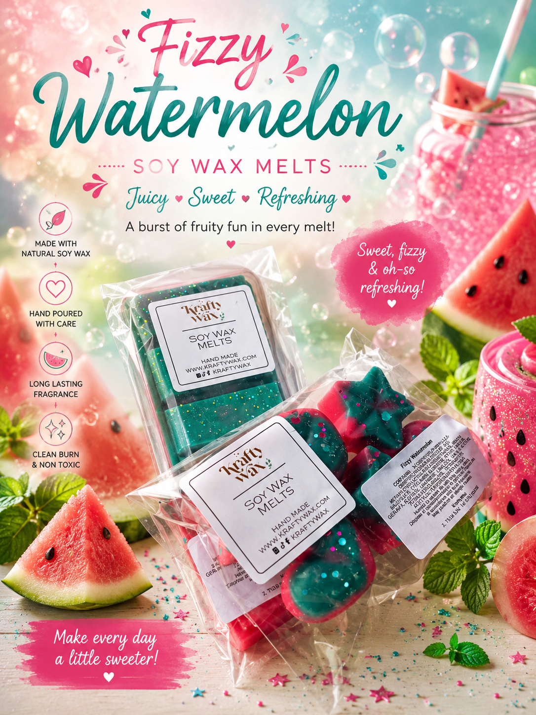 Kraftywax Fizzy Watermelon Scented Products