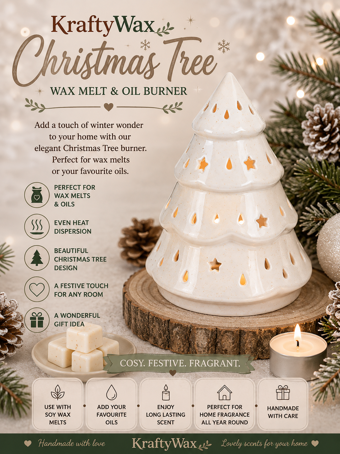 White Christmas Tree Wax/Oil Tea light Burner