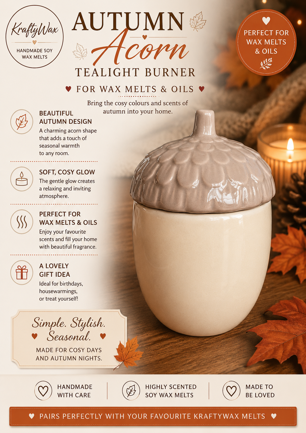 Autumn Acorn Wax/Oil Tea light Burner